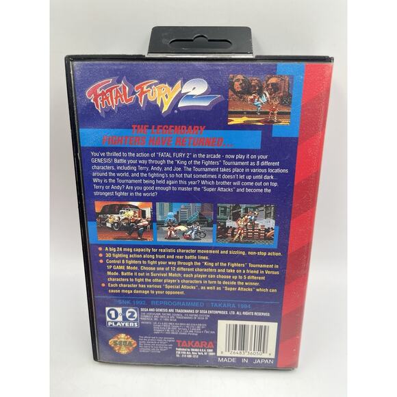 Fatal Fury 2 (Sega Genesis, 1994) With Box Tab - Authentic - Tested - Works! - Picture 2 of 9